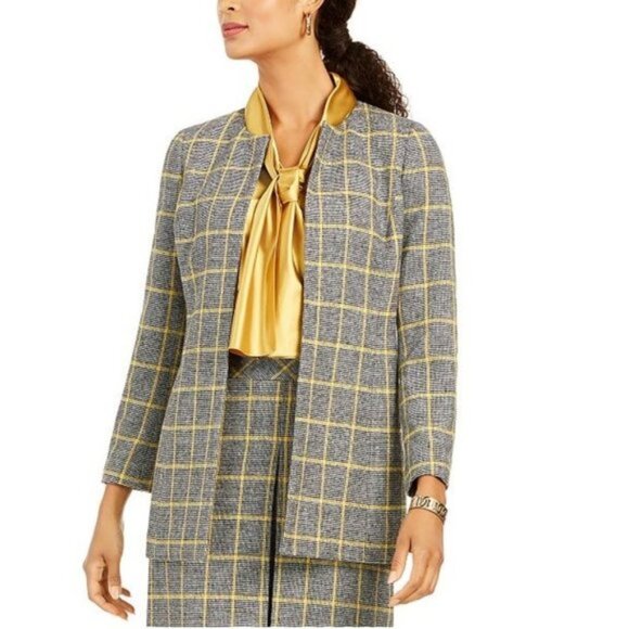 Kasper Open-Front Plaid Jacket - Picture 2 of 7